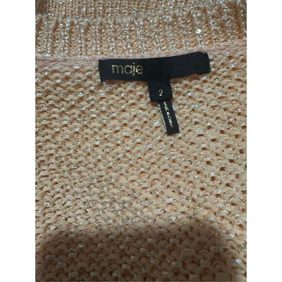 Maje Marquette sequin embellished knit silver accent button front cardigan sweat - Picture 3 of 11